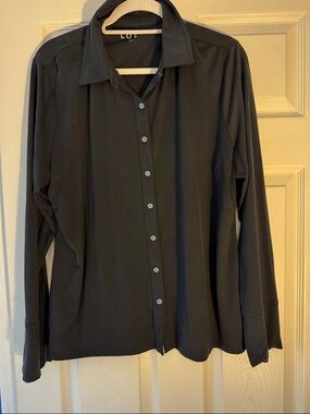 LOFT Black Button-Front Polo Shirt